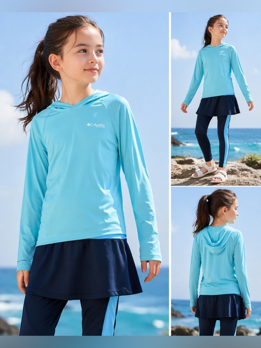 Columbia PFG Aqua Sun Hoodie + Athletic Skort Leggings Set | Girls Size S